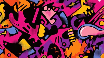 Abstract Colorful Graffiti Art: A vibrant explosion of shapes and colors in a dynamic digital artwork.