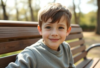 Photorealistic portrait of a 7-year-old boy in a natural setting