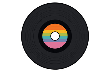 Vintage Black Vinyl Record with Colorful Center Label - Realistic Vector Art