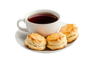 Enjoying fresh biscuits with a warm cup of tea on a cozy afternoon in a sunlit kitchen isolated on transparent background