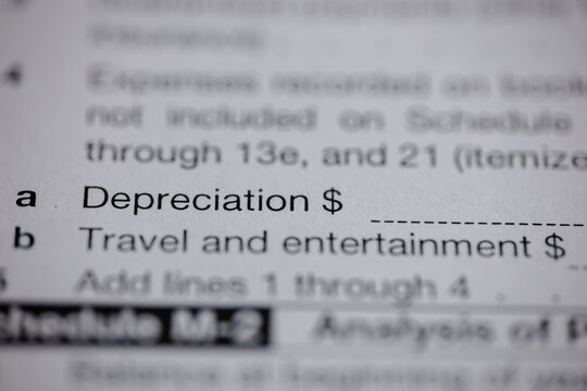 Tax form excerpt focusing on depreciation and travel expenses, crucial for financial reporting and compliance, highlighting sections a and b.