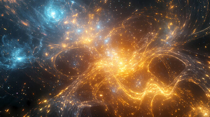 Fototapeta premium A metaphysical reset depicted with intertwined galaxies and luminous threads of energy. Luminous Metaphysical Energy. Illustration