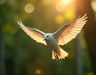 Obraz premium Symbolic White Bird Soaring Amidst a Beautiful Sunset for Dia de Muertos Celebration