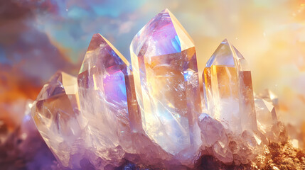 Angel aura quartz crystal. Luminous Metaphysical Energy. Illustration