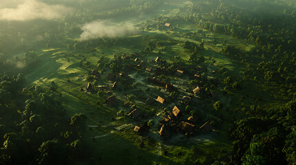 residential tour in the grassland with a view from above