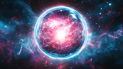 Glowing digital sphere of enlightening cosmic radiance and transcendent imagination. Luminous Metaphysical Energy. Illustration