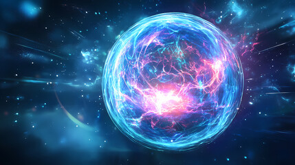 Glowing digital sphere of enlightening cosmic radiance and transcendent imagination. Luminous Metaphysical Energy. Illustration