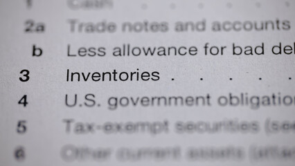 Close-up of a form focusing on financial statements, specifically inventories, U.S. government...