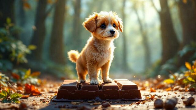 Puppy Standing on Chocolate Bar - Looping Video #4