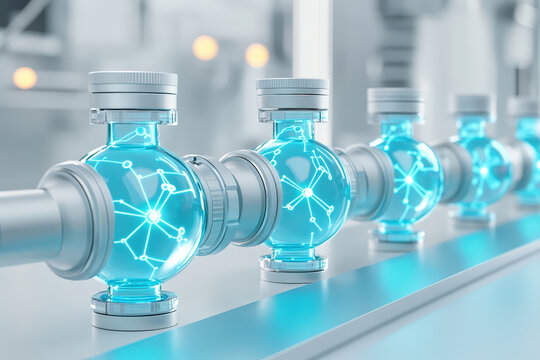 Futuristic clean water purification system showcases glowing blue particles as contaminants are filtered at the molecular level in a digital visualization