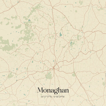 Vintage map of Monaghan, Ireland.