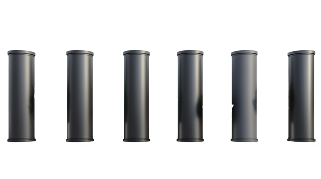 Black Pillars Urban Minimalist Design, Modern Architecture with Grey and White Themes, isolated on transparent background.