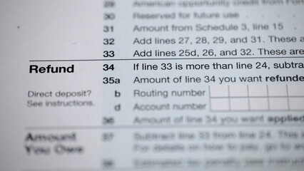 Tax form snippet showing refund section, with instructions for calculating and receiving tax...