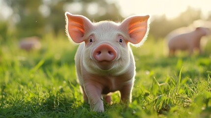 Fototapeta premium Adorable Piglet in a Sunny Meadow