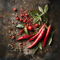 Spicy Red Chili Peppers with Crushed Flakes and Herbs