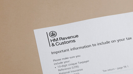 Close-up of an official tax document from governmental revenue service focusing on information required for completing the tax return form, on a neutral background.