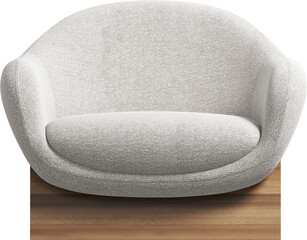 Front view of a modern upholstered armchair