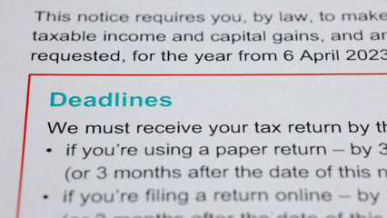 Tax return deadlines outlined in official notice for 2023, including guidelines for paper and...