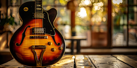Vintage Sunburst Guitar in a Serene, Golden Atmosphere
