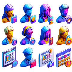 User profile illustrations showcasing diverse individuals in colorful design for digital platforms