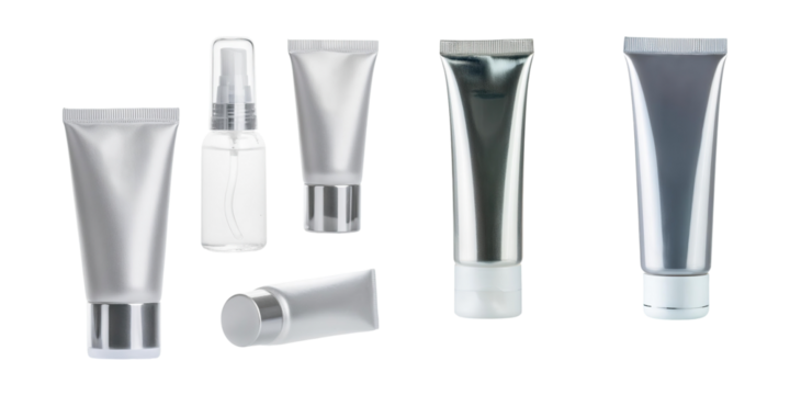 Collection of Modern Cosmetic Containers and Tubes, PNG set collection, isolated on transparent background