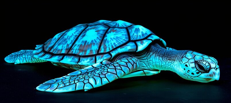 A luminous turtle adorned with a shell resembling an ancient, forgotten world map design.