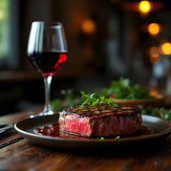 와인과 스테이크, 고급 레스토랑