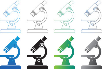Microscope Icon Silhouette and Color Vector Illustration for Laboratory, Science, and Medical Research Design.