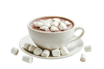Warm cup of hot cocoa topped with fluffy marshmallows on a cozy winter afternoon isolated on transparent background