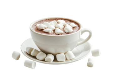Warm cup of hot cocoa topped with fluffy marshmallows on a cozy winter afternoon isolated on transparent background