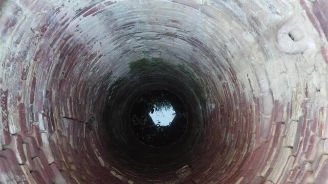 An ancient deep well at a ruined fort of India