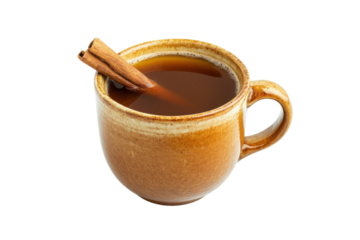 Warm cinnamon-infused drink in a rustic cup, perfect for cozy moments on a chilly afternoon isolated on transparent background