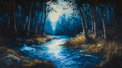 Naklejka premium natural landscape trees grass river