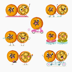 Marang fruit cute funny cheerful characters with different activities.Natural vitamin antioxidant detox food collection. Vector hand drawn illistration.