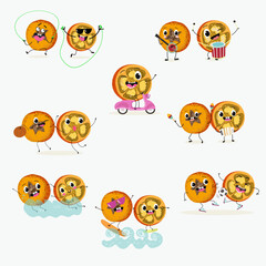  Marang fruit cute funny cheerful characters with different activities.Natural vitamin antioxidant detox food collection. Vector hand drawn illistration.