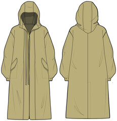 Parka Jacket, Rain Coat Front and Back Fashion Illustration, Vector, CAD, Technical Drawing, Flat Drawing, Template, Mockup. © Jasmin