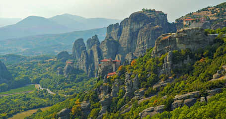 Obraz premium The Rousanou, the Nikolaos and the Grand Metereon monasteries on the Meteora