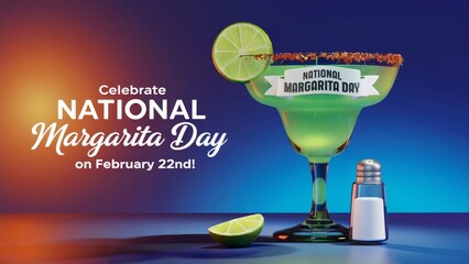 Lime-rimmed margarita glass showcasing refreshing cocktail with salt-crusted edge, citrus wedges highlighting festive National Margarita Day celebration