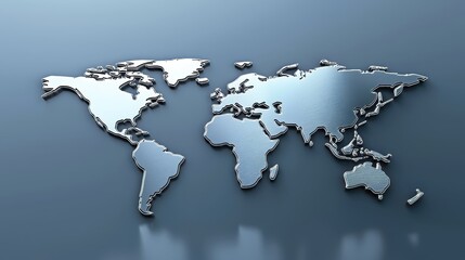 Naklejka premium 3D metallic world map with embossed continents, elegant and modern style