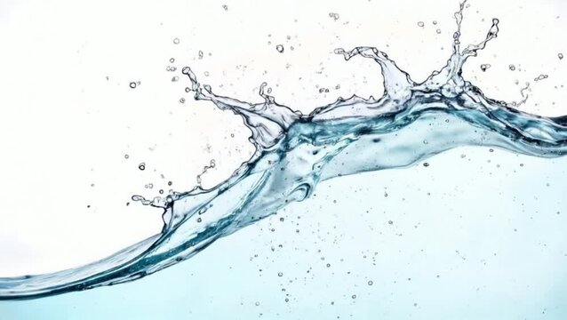 Water splash in motion creating a wave against a white background for ecology theme