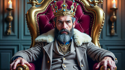 Obraz premium A steampunk king wearing a brass crown adorned with gears, sitting on a mechanical throne