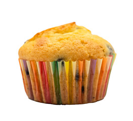 Blueberry muffin with a wrapper isolated on a transparent background