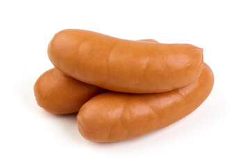 Boiled sausages, isolated on a white background.