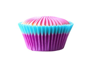 Vibrant cupcake wrapped in colorful liners, showcasing a delightful treat from a bakery isolated on transparent background
