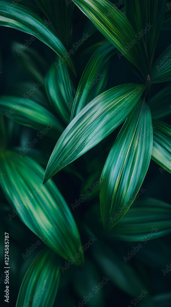 Poster green leaves interweaving, creating lush organic pattern showcasing natural texture and vivid botani