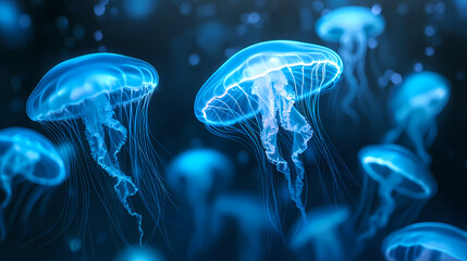Obraz premium enchanting school translucent jellyfish