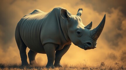 Fototapeta premium Majestic Rhino in African Savanna Sunset