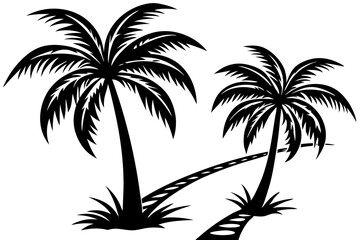 Palm Trees by Tranquil Resort Pathway - Tropical Vector Art