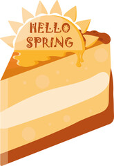 Spring card, a piece of cake with the inscription hello spring with white background