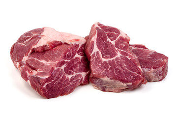 Chilled Pork Shoulder steaks Isolated on White Background.
